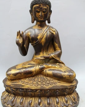 

17" Tibet Tibetan Buddhism Bronze Gild Shakyamuni Amitabha Buddha Sakyamuni