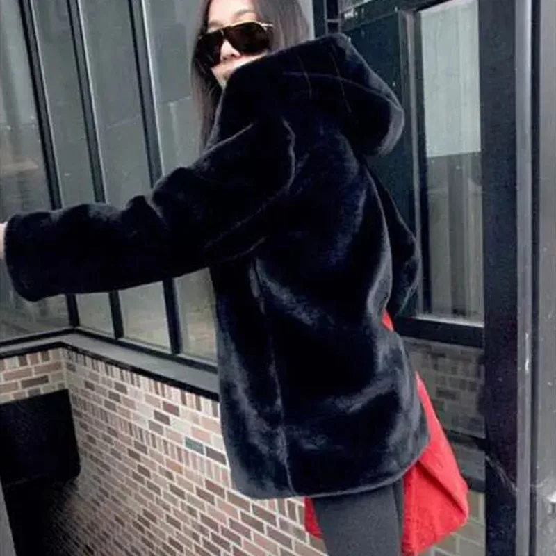 Manteau Femelle Pull De À Fur Et Capuche Zipper Veste En Nouvelle black Long Mode Style Style Chaud Imitation Fourrure Vêtements D'hiver Super 2018 Faux Hook Velours Haute Épais Femmes qOwX886