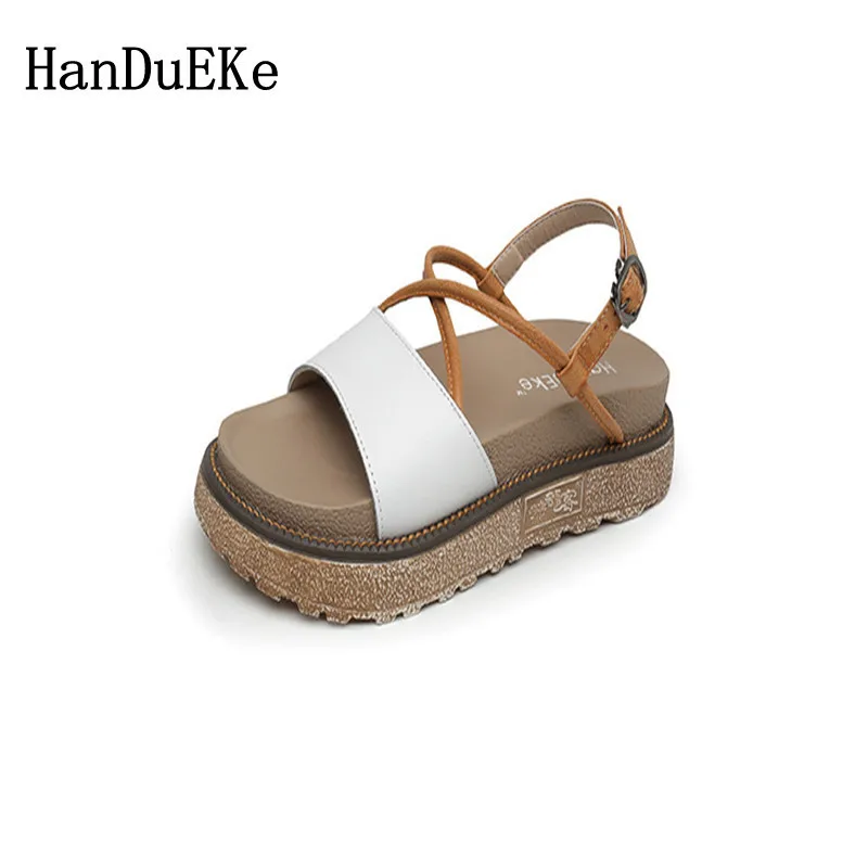 HanDuEKe Buckle Flat leather Sandals Women Flat Platform Sandals Casual Fashion Ladies Sandals Brand Large Size Sandal Women HanDuEKe Buckle Flat leather Sandals Women Flat Platform Sandals Casual Fashion Ladies Sandals Brand Large Size Sandal Women