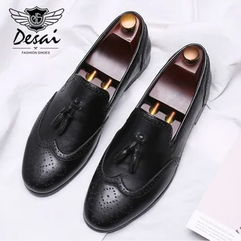 

DESAI Men's Brogues Slip-On Loafers Large Size 38-48 British Style Vintage Tassel Men Casual Driving Flats Comfortable Shoes Men
