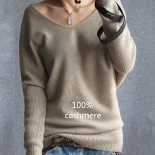 2019 Spring autumn cashmere sweaters women fashion sexy v neck sweater loose 100 wool sweater batwing