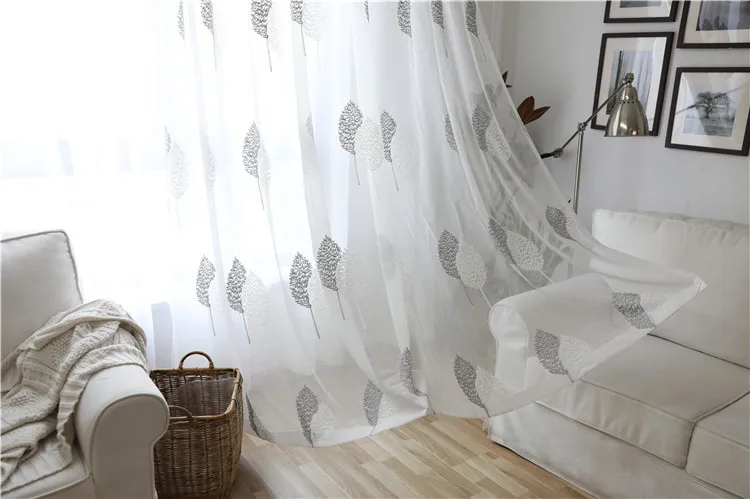 Высокое качество вышитые льняные слепой экран занавес на окна для гостиной скандинавские серые листья кухня серые шторы 306& 30