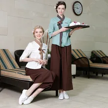 Новая мода, корейский стиль, спа-одежда,, специальный дизайн, галстук-бабочка, топ+ широкие брюки, 2 шт, Женская рабочая одежда для салона красоты