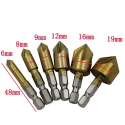 6 шт. фаска Зенковка Шестигранная Хвостовик Hss деревянный фаски резец, фреза 6 мм-19 мм Зенковка сверло
