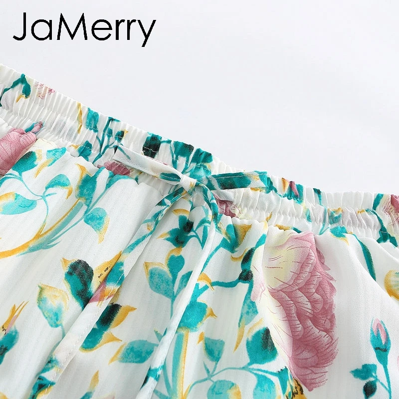 JaMerry винтажный цветочный принт Женская Мини короткая летняя юбка с оборками