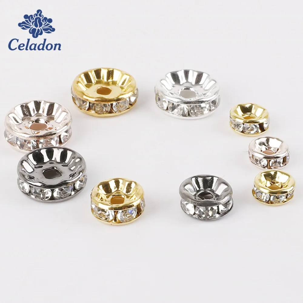 

Wholesale 4/6/8/10mm Plating Multicolor Rhinestone Rondelles Crystal Bead Loose Spacer Beads For DIY Jewelry Making Accessories