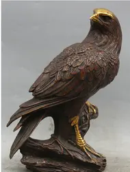Медь латунь китайский ремесла Decor Ation Азии 10 "Китайская народная фэн-шуй латунь позолотить король Товары для птиц Eagle Hawk статуя