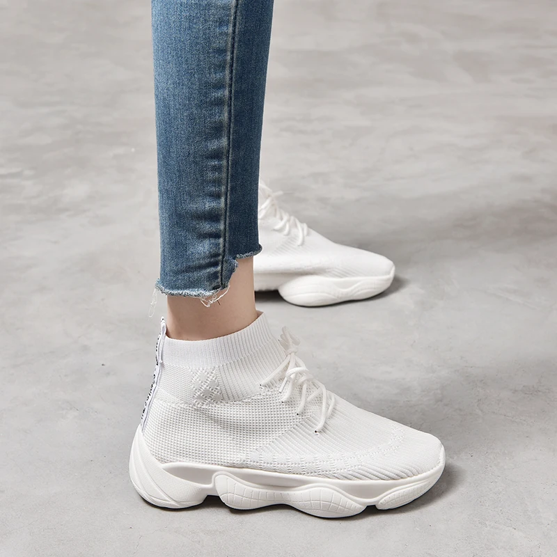 Удобные сетчатые тянущийся носок botas mujer Дышащие Трикотажные ботильоны botines