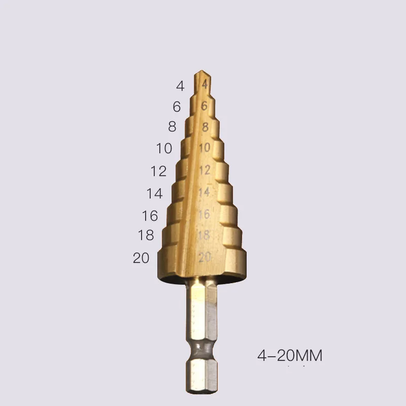 HSS Титан покрытием Ступенчатое сверло набор инструментов для металла высокой Скорость Сталь бурение на возраст от 4 до 12 лет/20/32 мм Мощность инструменты металлический Буровое Сверло в форме конуса - Цвет: 4-20mm