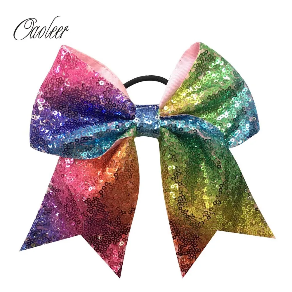 Buy 5pcs/lot Rainbow Sequin Cheer Bow With Elastic