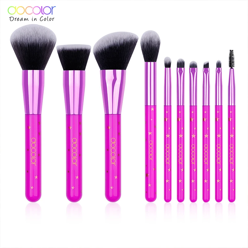 

Docolor 10 PCS Makeup Brushes Plastic Make Up Brush Soft Synthetic Collection Kit with Powder Contour Eyeshadow Eyebrow Brushes