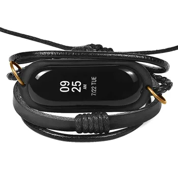 

HIPERDEAL Fashion Leather Bracelet Strap Weave Braided Bracelet Replacement For Xiaomi Mi Band 3 Retro Wristband Band Black Ja15