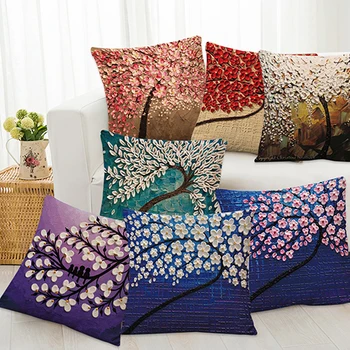 

Fashion Flower Life Tree Paint Linen Pillow Case Throw Home