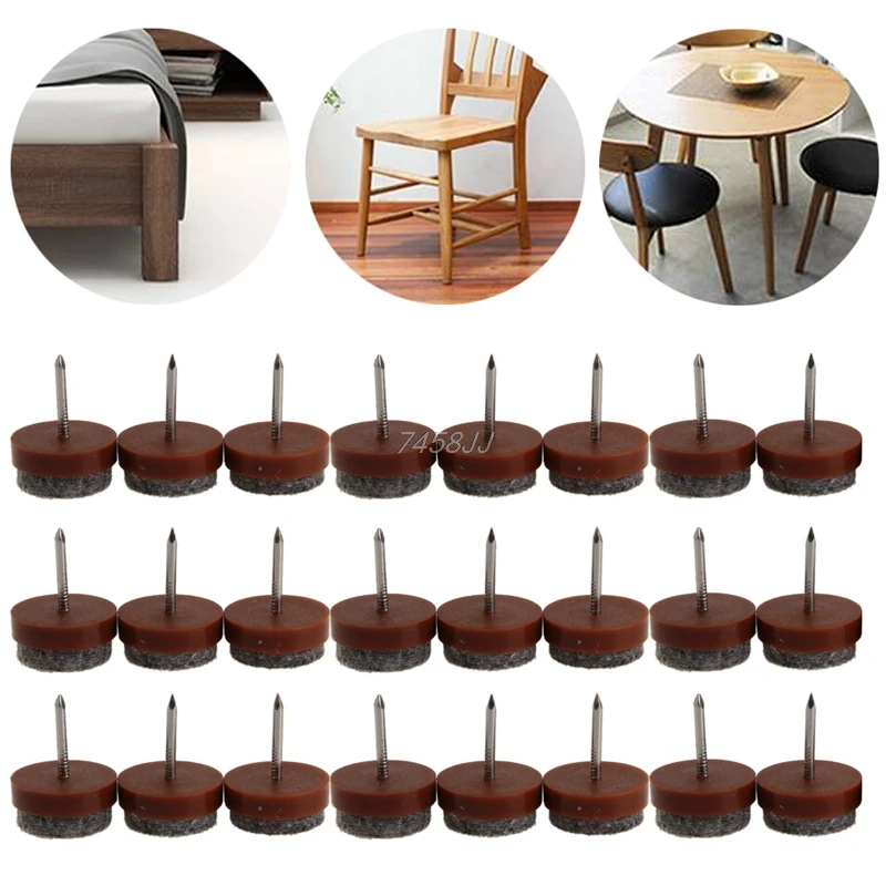 

24Pcs 20mm Round No-noise Furniture Table Chair Feet Legs Glides Skid Tile Felt Pad Floor Nail Protector DropShip