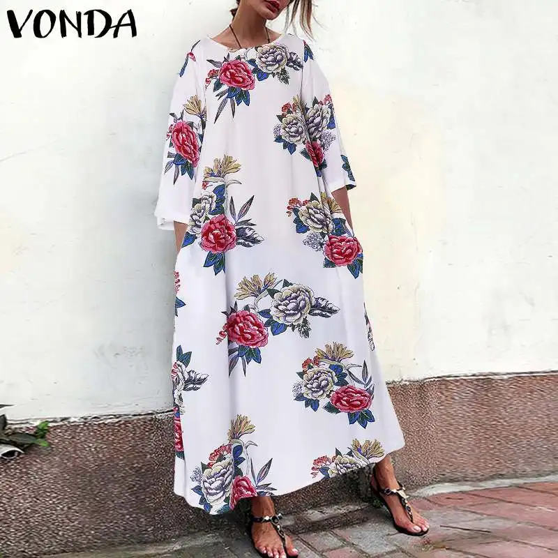 Платье для беременных с цветочным принтом VONDA, сексуальное богемное Платье макси с круглым вырезом, платья для беременных, весенне-летние винтажные платья, Vestidos Femme 5XL