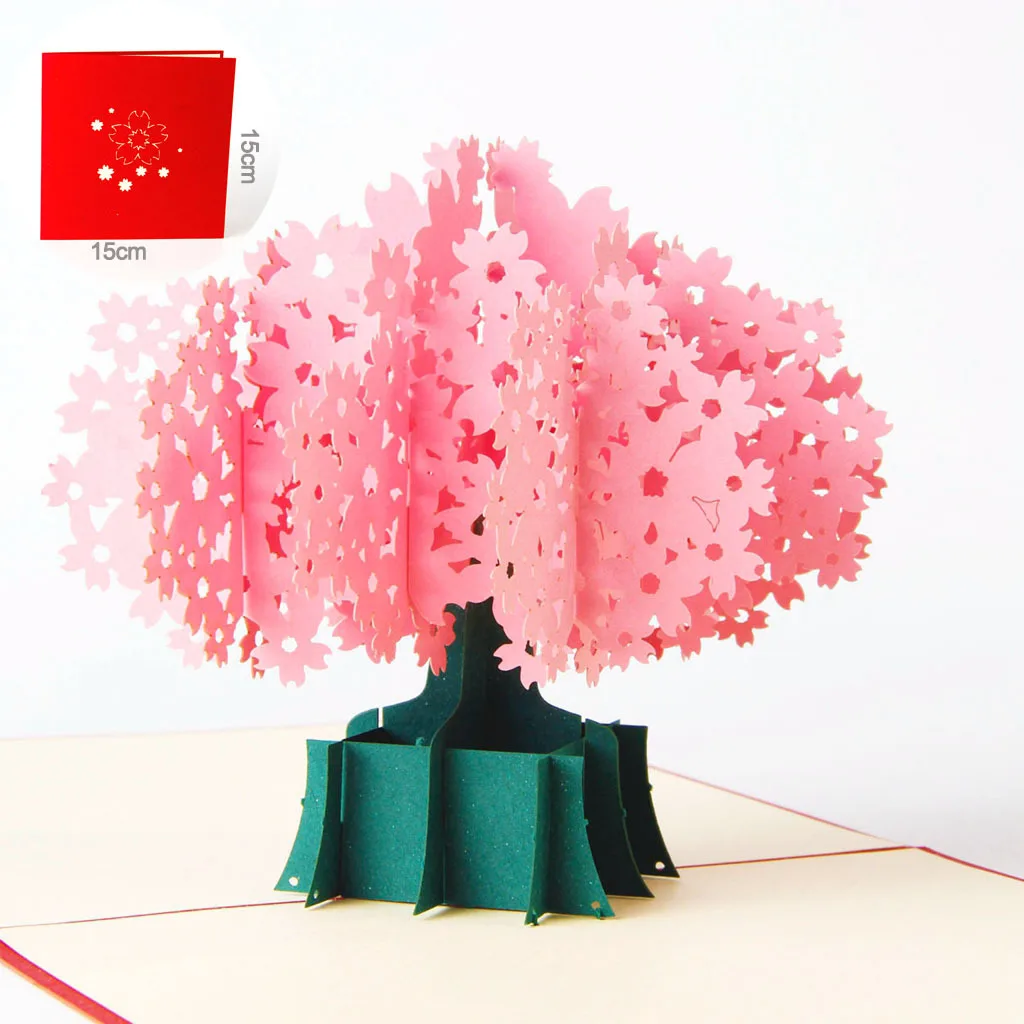  3d Pop Up Lovers Cherry Blossoms Greeting Card With Envelope Christmas Birthday New Year Invitation - 32959298718
