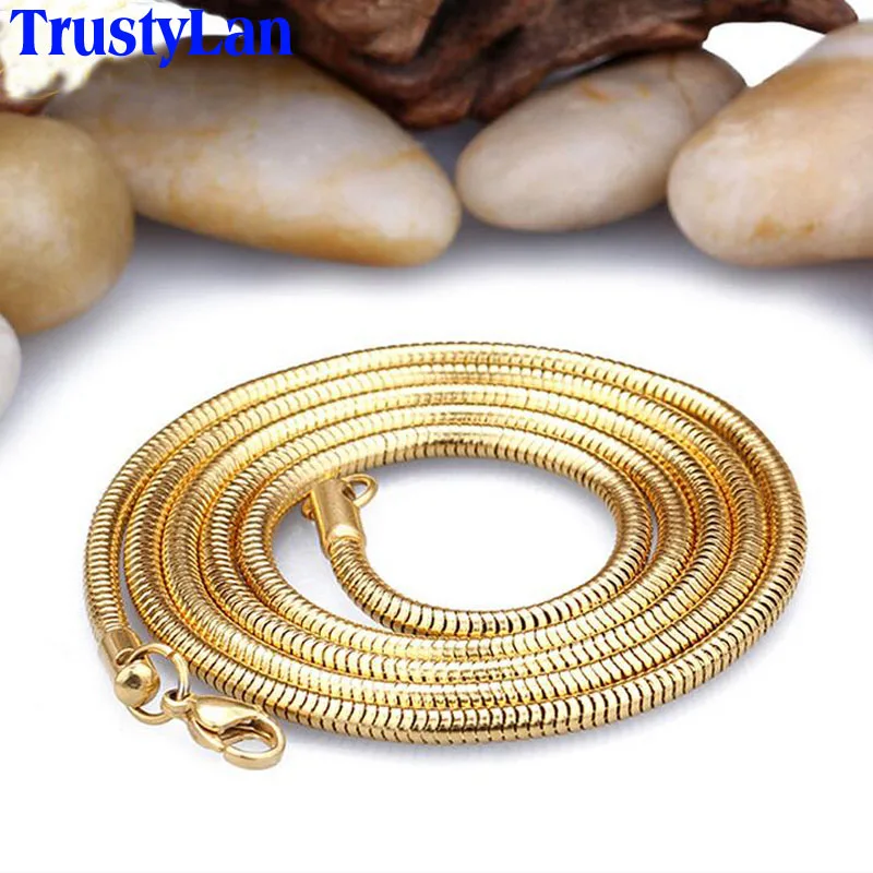 

TrustyLan 76CM Length Gold Color Necklaces For Women Never Fade Stainless Steel Long Necklace Men Jewelry Accessory Chain