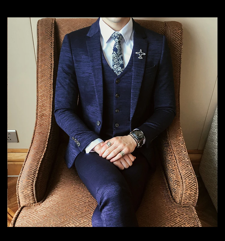 Роскошное Новое поступление осенний Официальный Мужской костюм свадебный костюм жениха Homme приталенный Британский приличный вечерний костюм серый синий