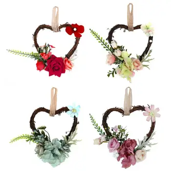 

Artificial Garlands Rattan Heart-shaped Garlands Simulation Flower Wall Art Hanging for Wedding Home Decoration