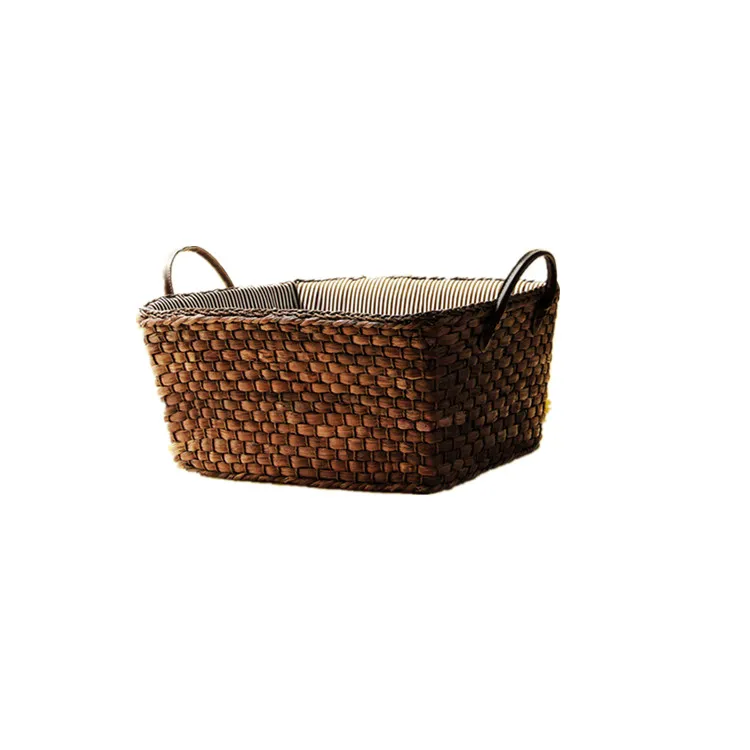 

Handmade Knitting Basket Sundries Home Office Storage With Handle Corn Leaves Woven Basket Organiser With Liner