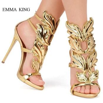 

Summer Sandalias Mujer Patent Leather Wings Buckle Strap Thin High Heels Fashion Gladiator Sandals Women Sexy Pumps Shoes Woman