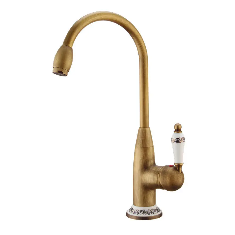 

Kitchen Faucet Antique Brushed Porcelain Handle Faucet Hot Cold Mixer Basin Tap Luxury Faucet 360 Swivel