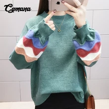 Contrast Color Winter Sweater Women 2018 Women Sweaters And Pullovers Long Sleeve Jumper Knitted Sweater Female Pull Femme