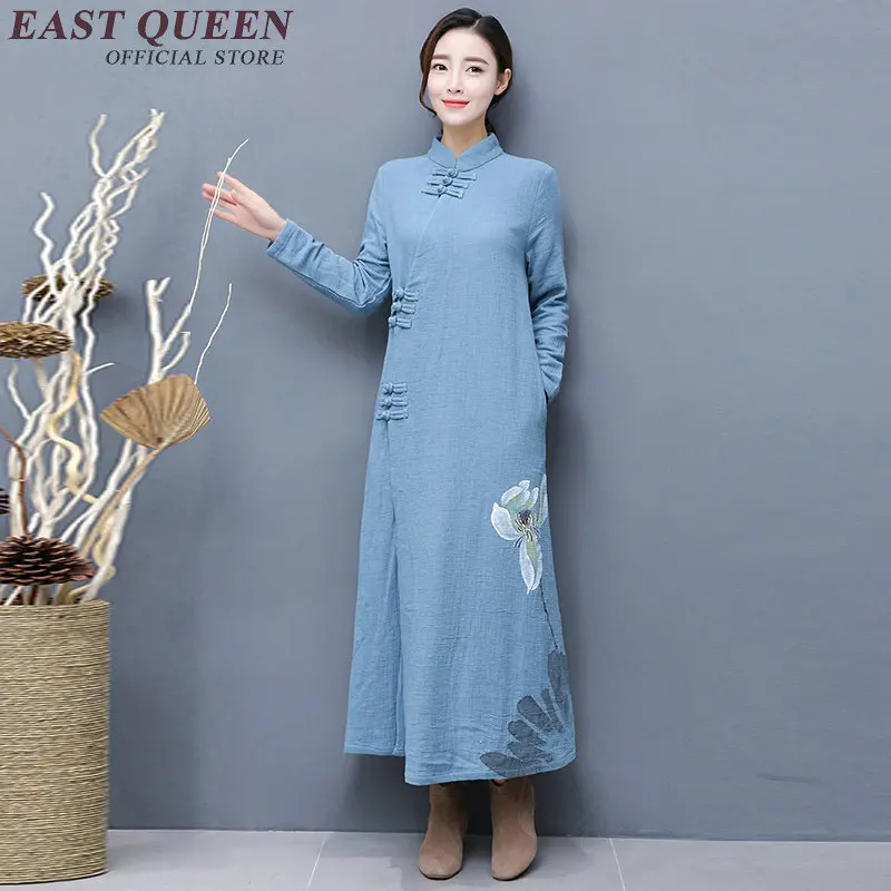 Новинка Весна 2019 Китайские Восточные платья длинное льняное платье из хлопка с