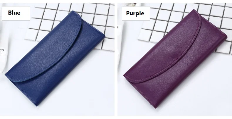 MJ Women Wallets Thin Split Leather Long Wallet Luxury Bi-Fold Card Holder Female Purse Simple Solid Genuine Leather Purse (18)