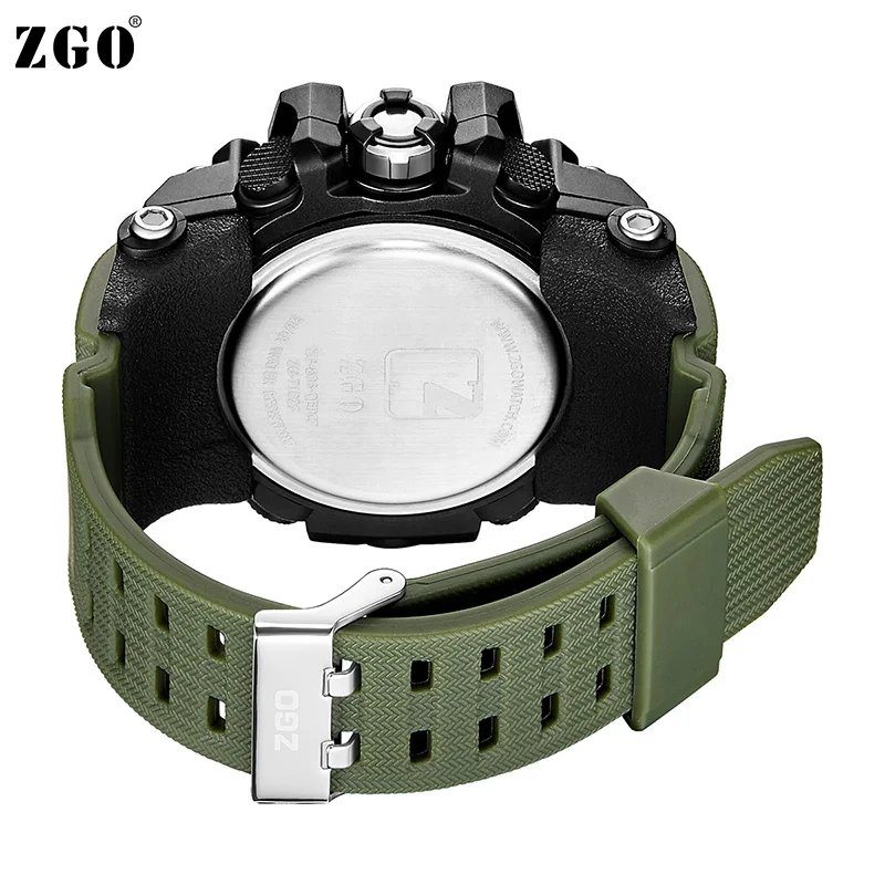 ZGO Лидирующий бренд Dual Time Спортивные часы для мужчин светодио дный светодиодный