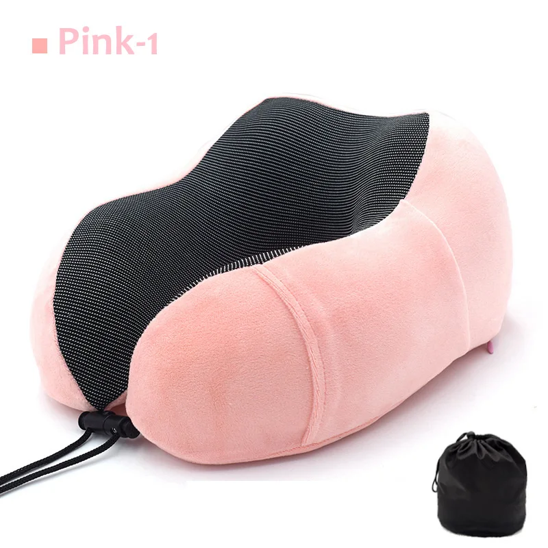 Подушка для путешествий с эффектом памяти, подушка для шеи и шеи, подушка для самолета, автомобиля, офиса, подушки для сна, u-образная подушка для головы, подушка для поддержки подбородка - Цвет: Pink