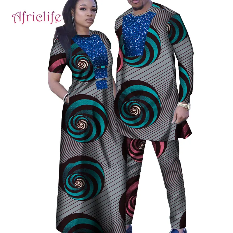 Африканская ткань Bazin женское длинное платье с карманами и длинным рукавом мужские костюмы Хорошее качество парные платья WYQ286