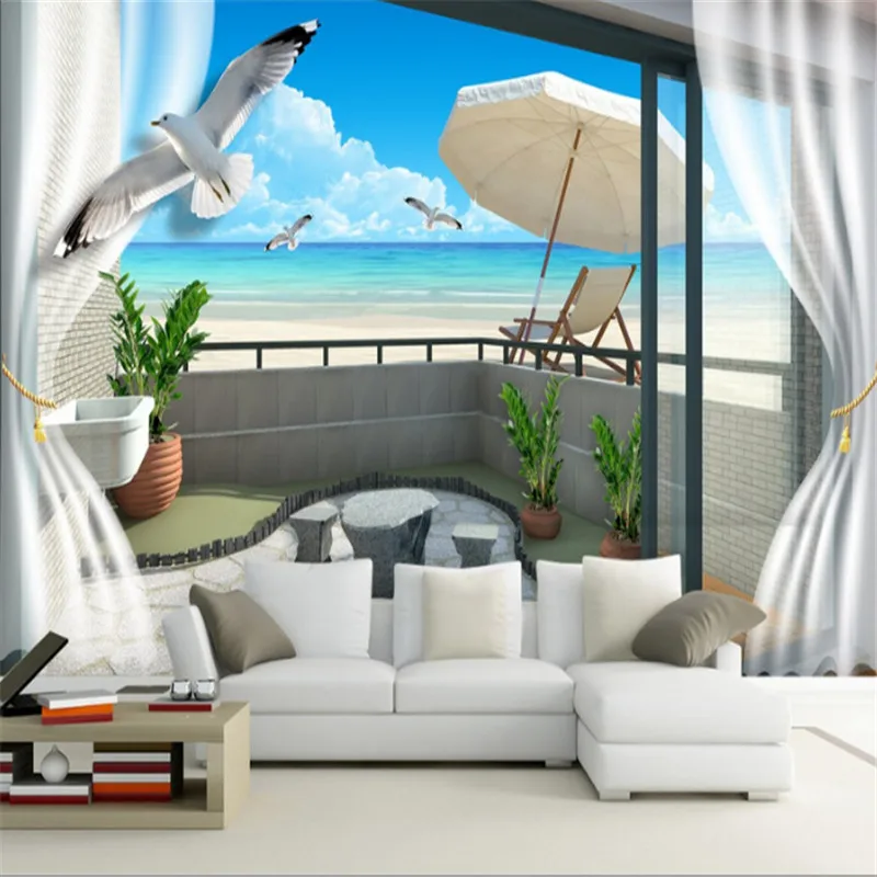 

custom 3d high quality non-woven photos mural wallpaper kid's room seaside view sofa TV background wallpaper home decor