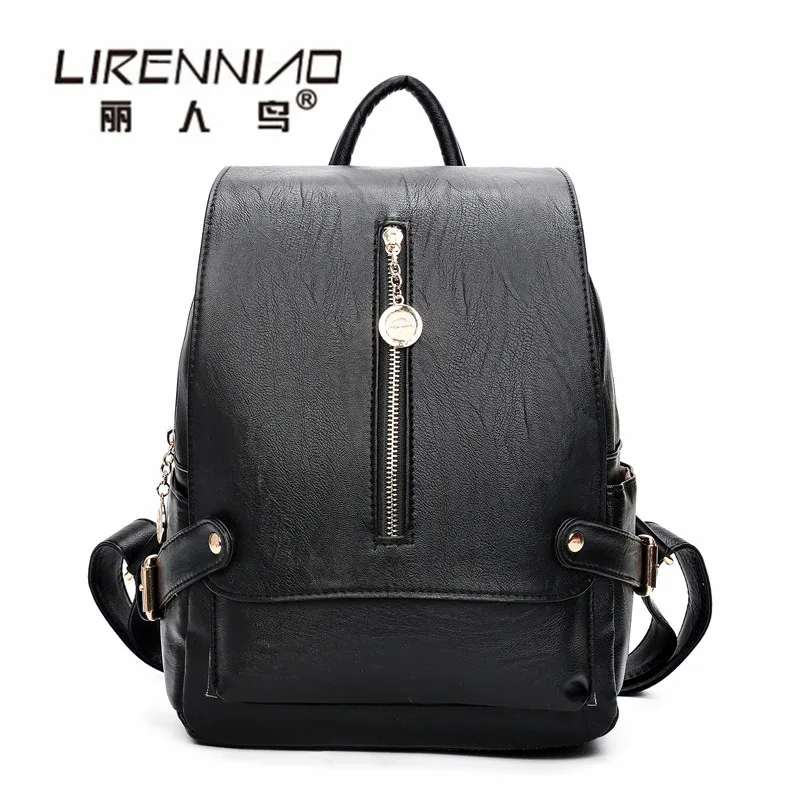 LIRENNIAO Softback Travel Woman Backpack sac a dos femme lady black Leather Backpack Women SchoolBag For