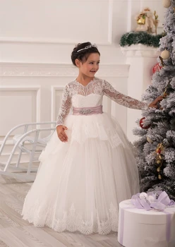 

New Kids Pageant Party Evening Gowns White Lace Crystals Ball Gown Flower Girl Dresses For Weddings First Communion Dresses