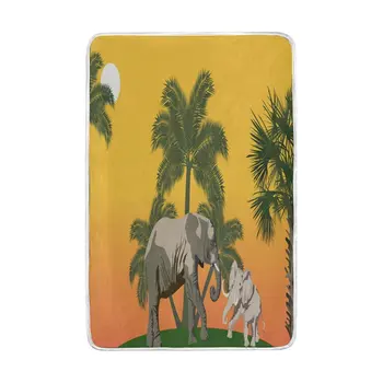 

Tropical Elephant Palm Tree Blanket Soft Warm Cozy Bed Couch Lightweight Polyester Microfiber Blanket