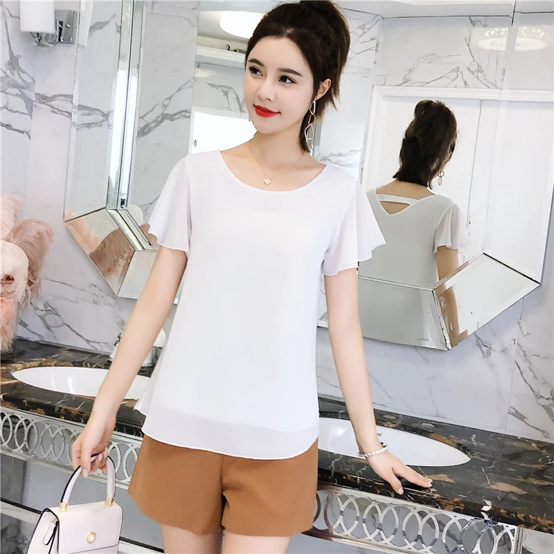 New product Women's blouse 2019 Summer Slim Short sleeve Chiffon shirt V-neck Casual blouse Plus Size Loose Female Tops New product Women's blouse 2019 Summer Slim Short sleeve Chiffon shirt V-neck Casual blouse Plus Size Loose Female Tops