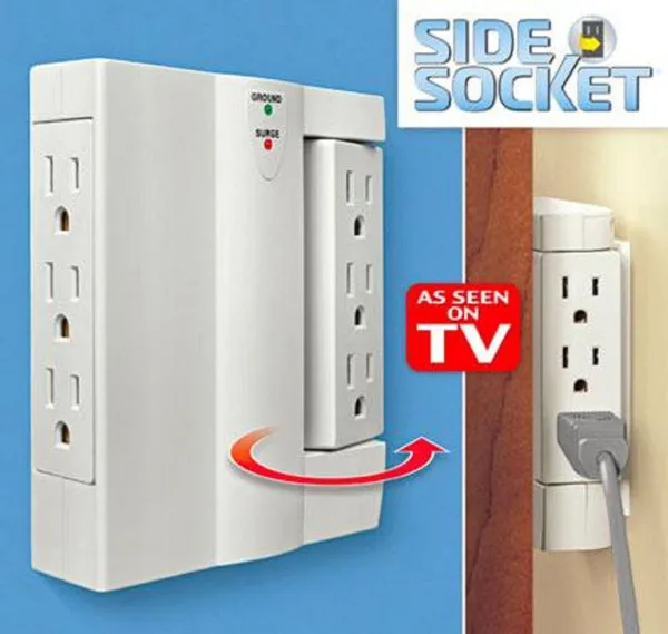 HOT 2 Side Socket 6 Outlet Surge Protector Swivel Wall Power Strip As