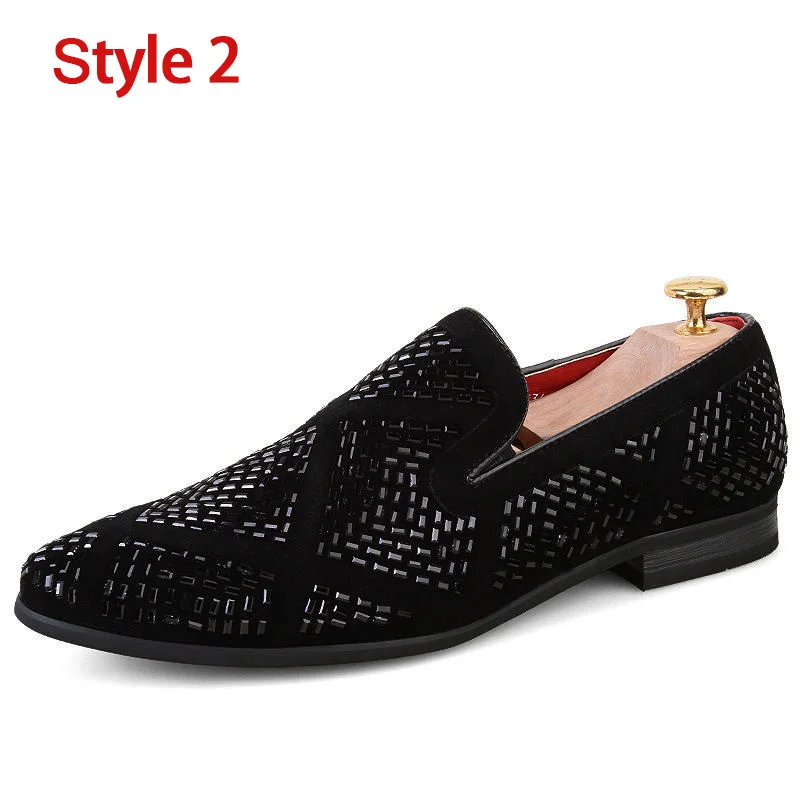 LAISUMK/мужские замшевые лоферы ручной работы со стразами; Мужская обувь для свадебной вечеринки; Роскошные брендовые элегантные модельные туфли для мужчин - Цвет: Style2 Men Loafers
