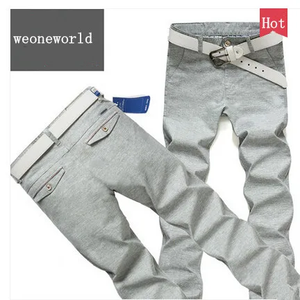Новое поступление, Летние Стильные мужские повседневные однотонные длинные льняные узкие брюки, модные облегающие хлопковые брюки - Цвет: 609 Shinning Gray