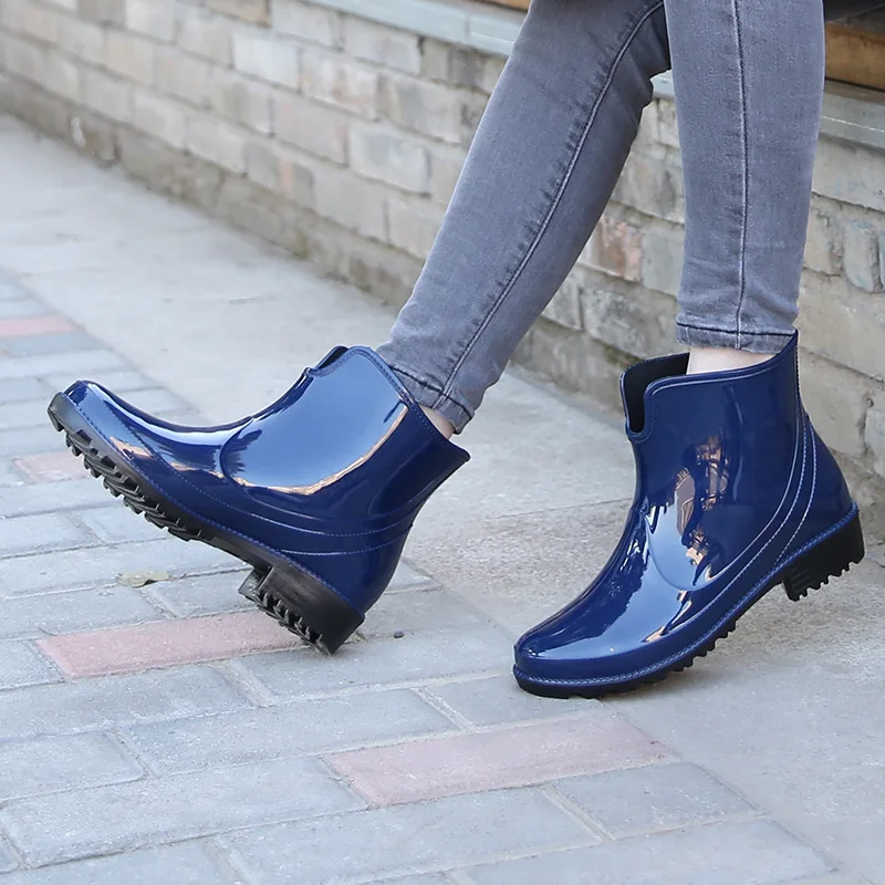 

Kid Fashion PVC Water Boots Waterproof Women Ankle Rain Boot Solid Color Buckle Rainy Shoes Big Size 35-41 Non-slip Rainboots