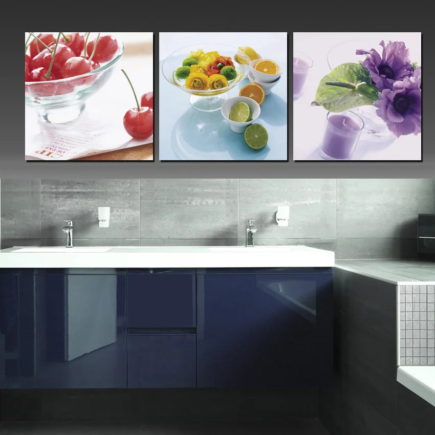 3 Panel Realis Mangkuk Buah Lukisan Minyak Di Atas Kanvas Untuk 3 Panel Realis Mangkuk Buah Lukisan Minyak Di Atas Kanvas Untuk Ruang Dapur Dinding Seni Bunga Ungu Gambar Segar Masih Hidup Dekorasi Baru Painting