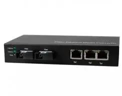 

10/100M single fiber single mode media converter,2 SC optical port + 3 RJ45 port, External Power Supply