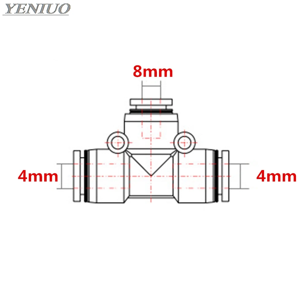 PEG "3Way T тип Пневматический соединитель тройник Union Push In фитинг для пневматической трубы соединения 4 мм-12 мм OD шланг фитинги - Цвет: 4-8-4