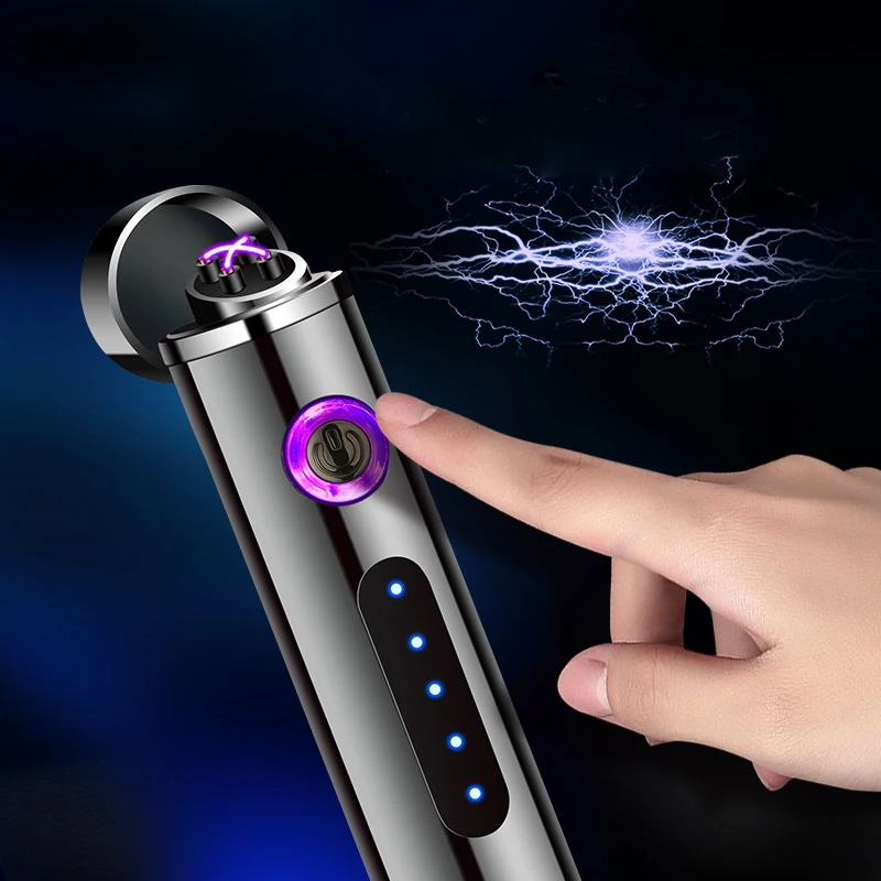 

1pc Windproof Metal Cigarette Lighter Dual Arc USB Rechargeable Electric Lighter Battery LED Gadgets For Men Kitchen Iginition