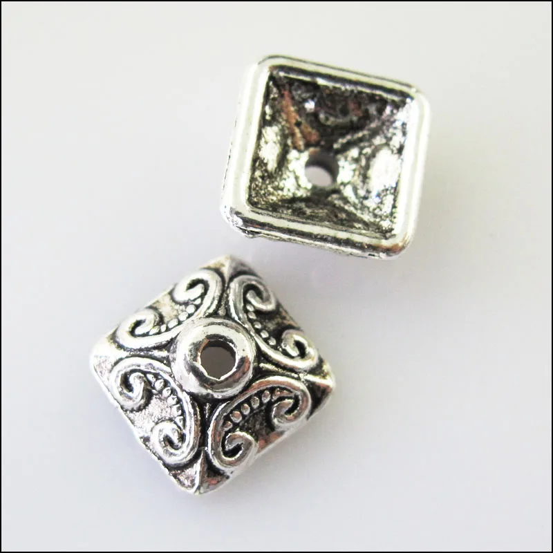 

New 15Pcs Tibetan Silver Tone Square Heart End Bead Caps Connectors 10mm
