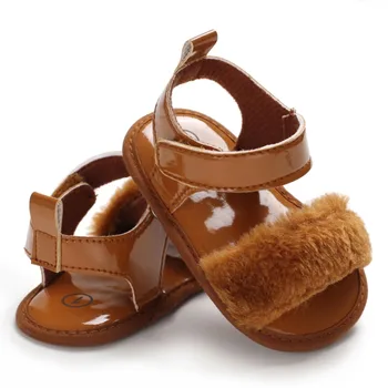 

Summer Faux Fur Skinny Sandals for Girls Baby Girls Shoes PU Fashion Soft Non-Slip Toddler Sandals 0-18M