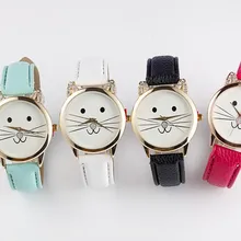 Feitong Cute! Lovely Cartoon Cats Face Watch Men Gold Neutral Diamond Faux PU Leather Strap Cartoon Quartz Watch For Women Gift