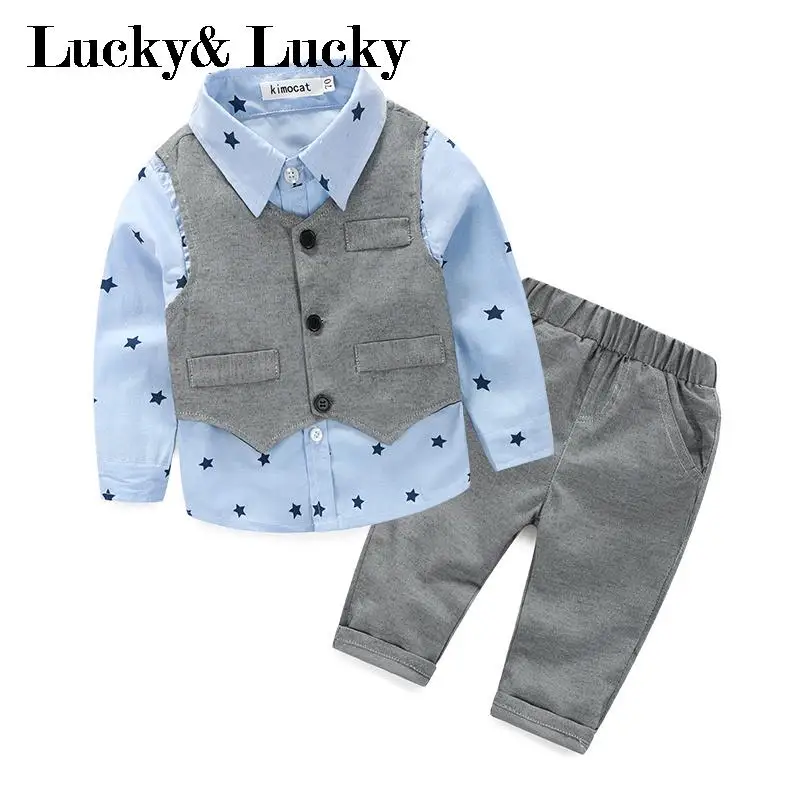 Gentleman Baby Boy Clothes Long Sleeve Shirt+vest+casual Pants For