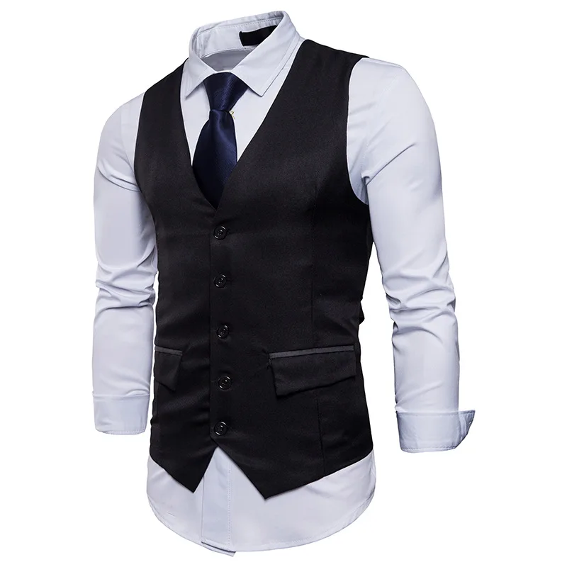 Черный/уголь Мужчины костюм жилет пять кнопок на заказ мужские модные свадебные жилет однобортный бизнес-мужской жилет